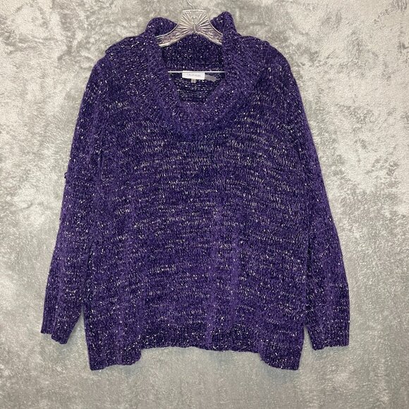 Calvin Klein Women Purple Soft Cozy Chenille Cowl Neck Pullover Sweater 1X Plus - Picture 1 of 13